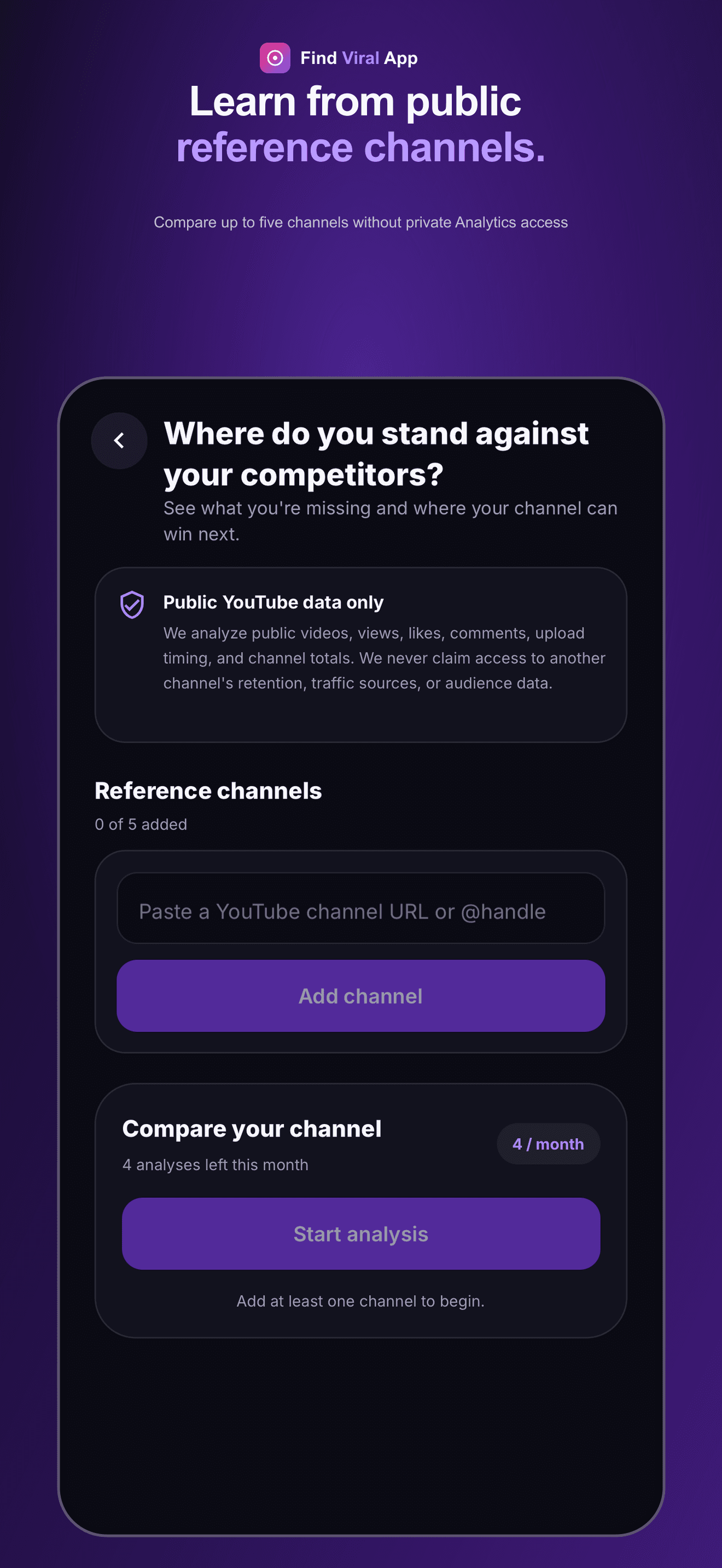 Reference-channel comparison using public YouTube data