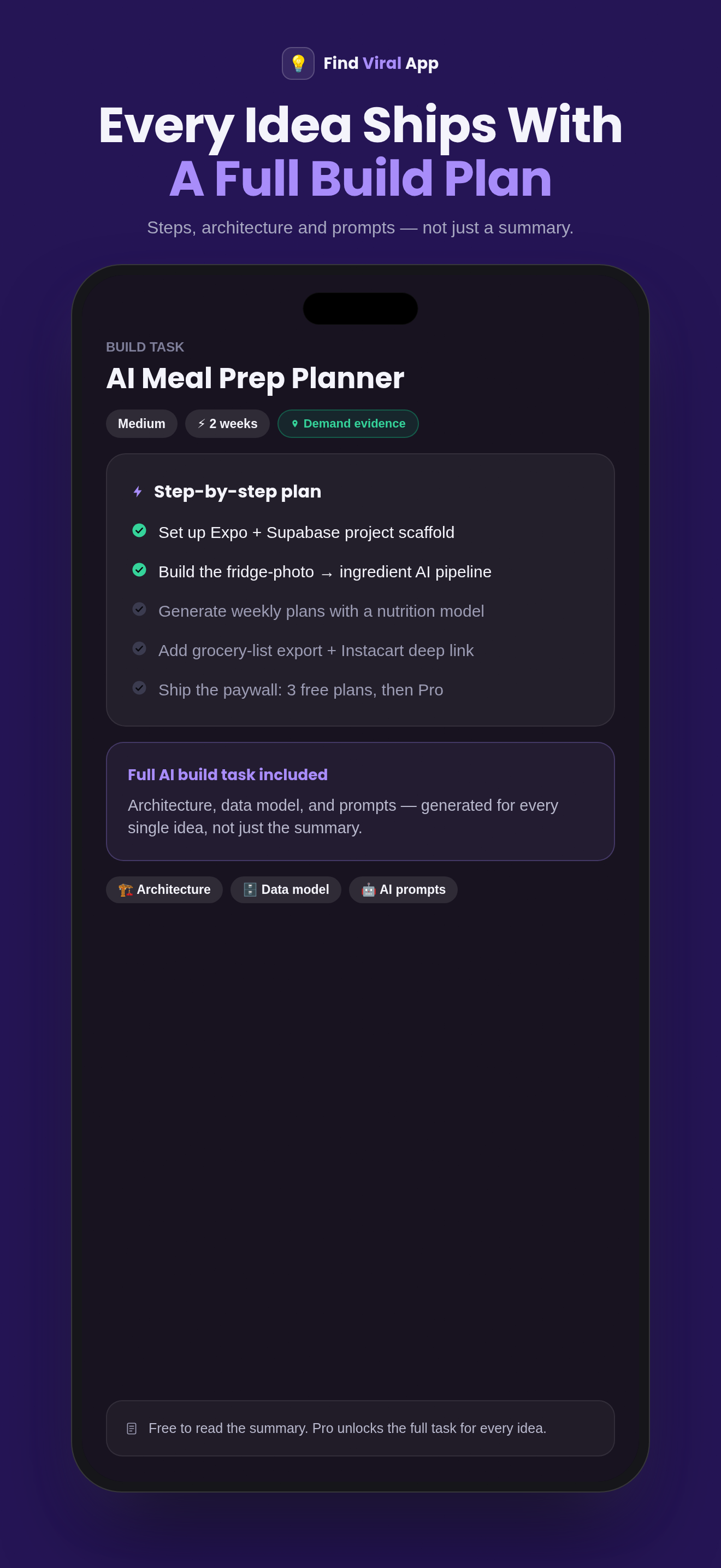 Full build task with steps and plan